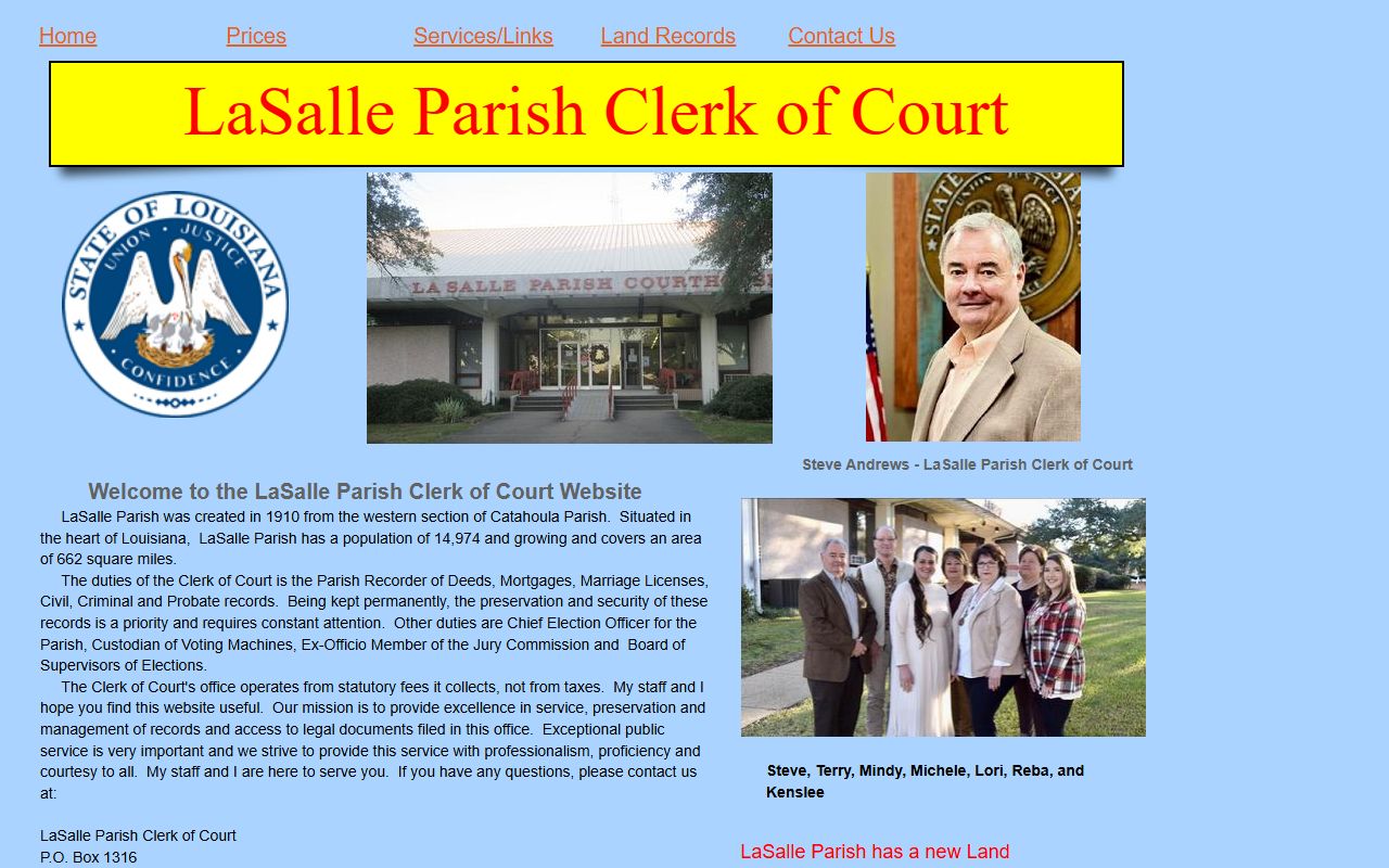 LaSalle Parish Clerk of Court local website for record requests