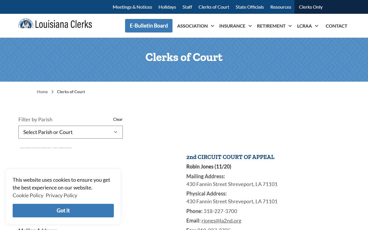 LaSalle Parish Clerk of Court Louisiana Clerks of Court Association roster