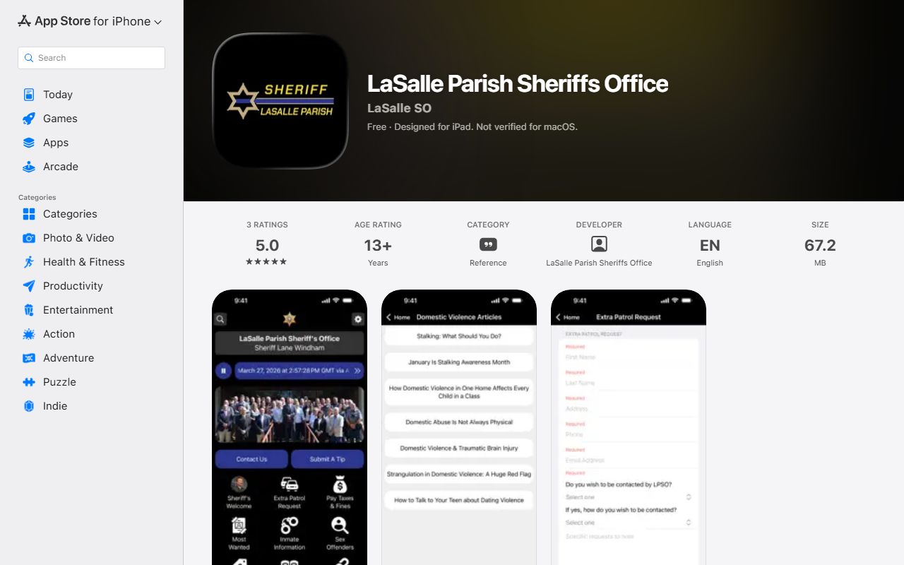 LaSalle Parish arrest records Sheriff app iOS listing