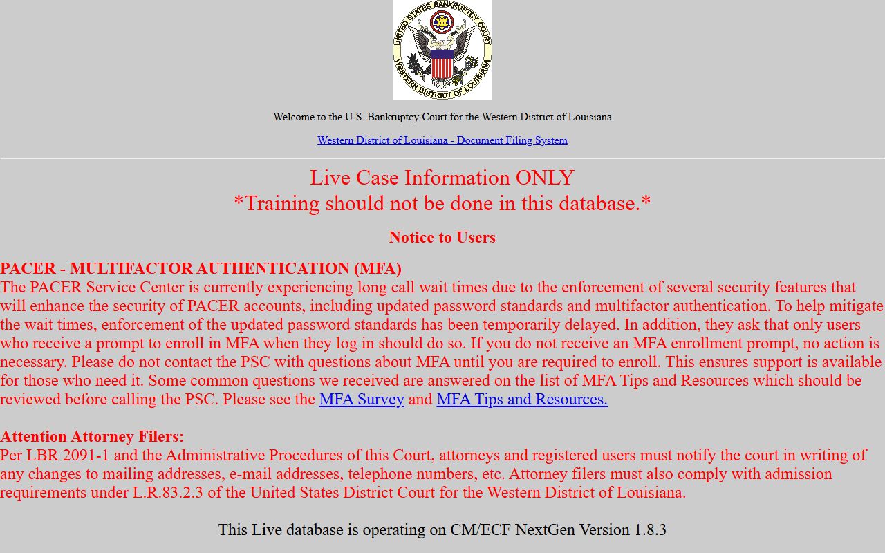 LaSalle Parish court dockets Western District bankruptcy CM ECF database