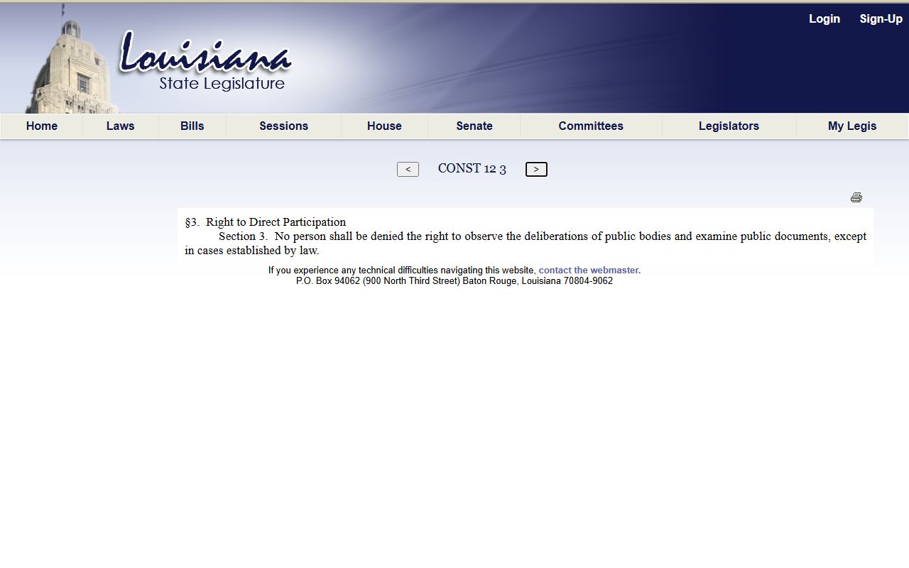 LaSalle Parish court records Louisiana Constitution public documents provision