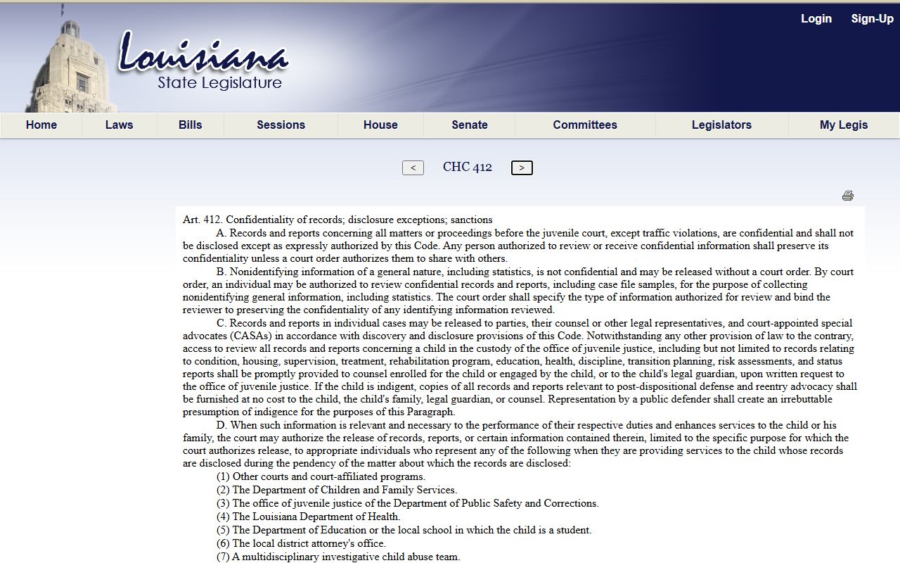 LaSalle Parish court records Louisiana juvenile confidentiality statute