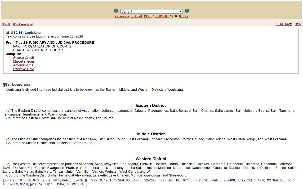 LaSalle Parish court records federal judicial district statute