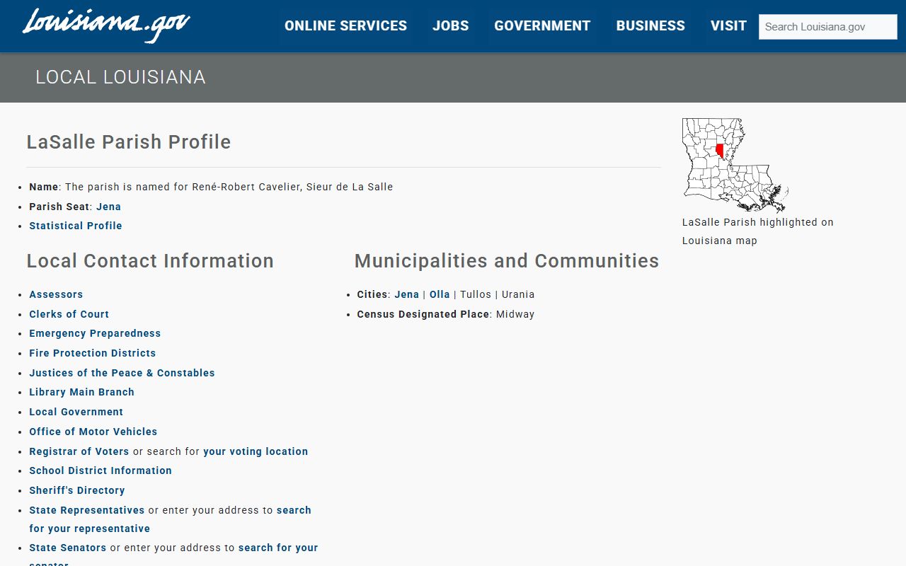 LaSalle Parish court records Louisiana.gov parish profile