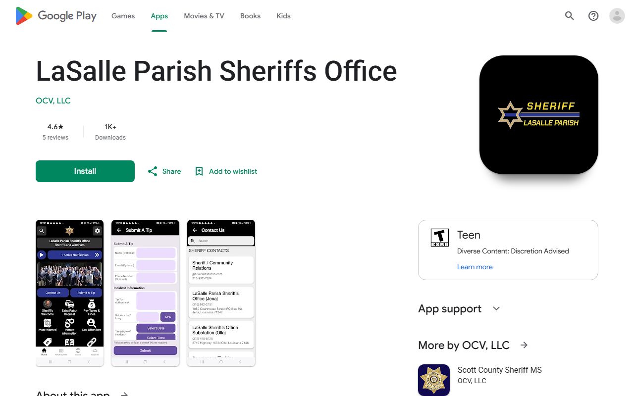 LaSalle Parish inmate search Sheriff app Google Play listing