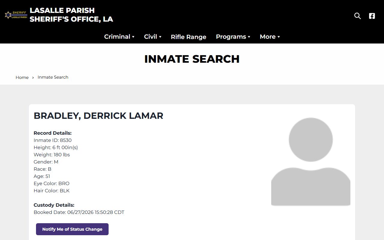 LaSalle Parish inmate search Sheriff inmate page