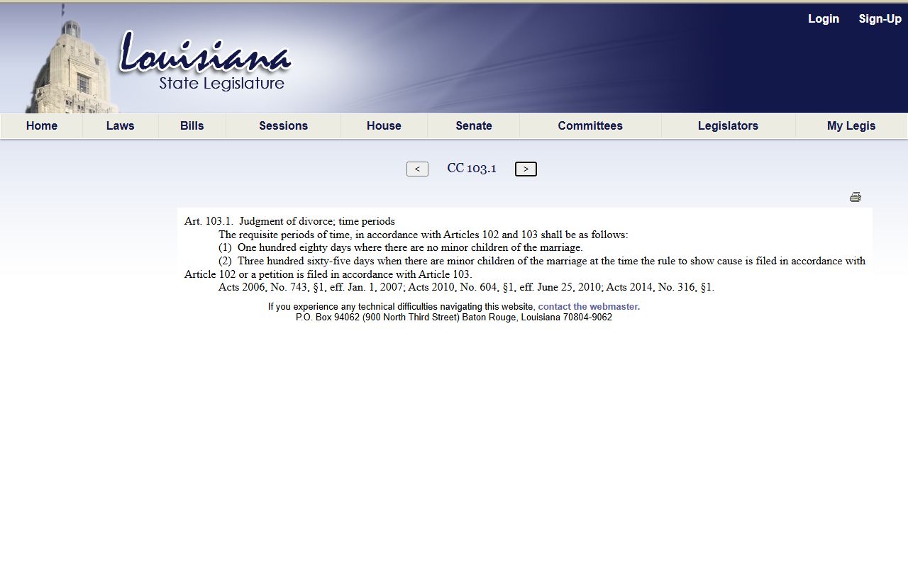 LaSalle Parish divorce records Louisiana separation period statute