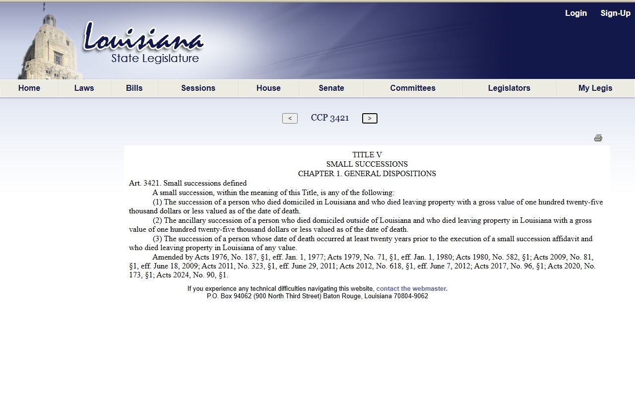 LaSalle Parish probate records Louisiana small succession statute