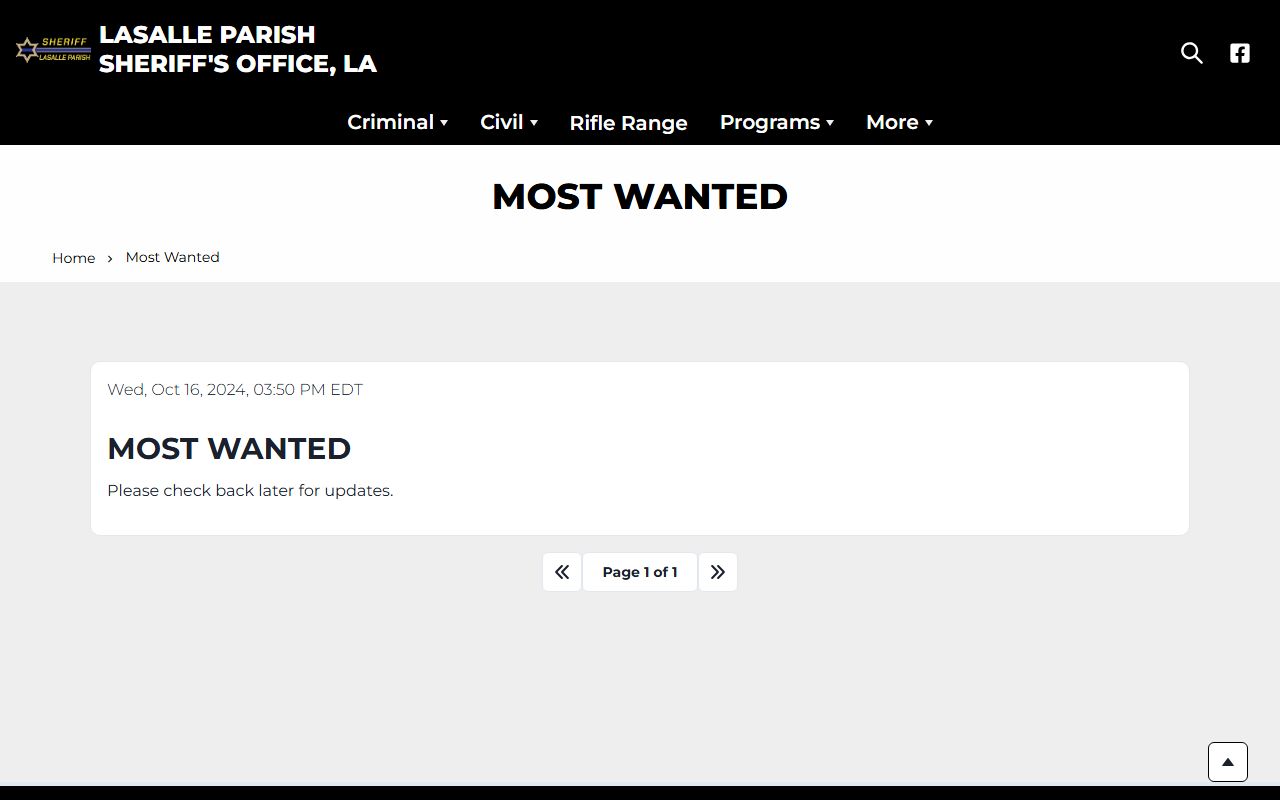 LaSalle Parish warrant search Sheriff Most Wanted page
